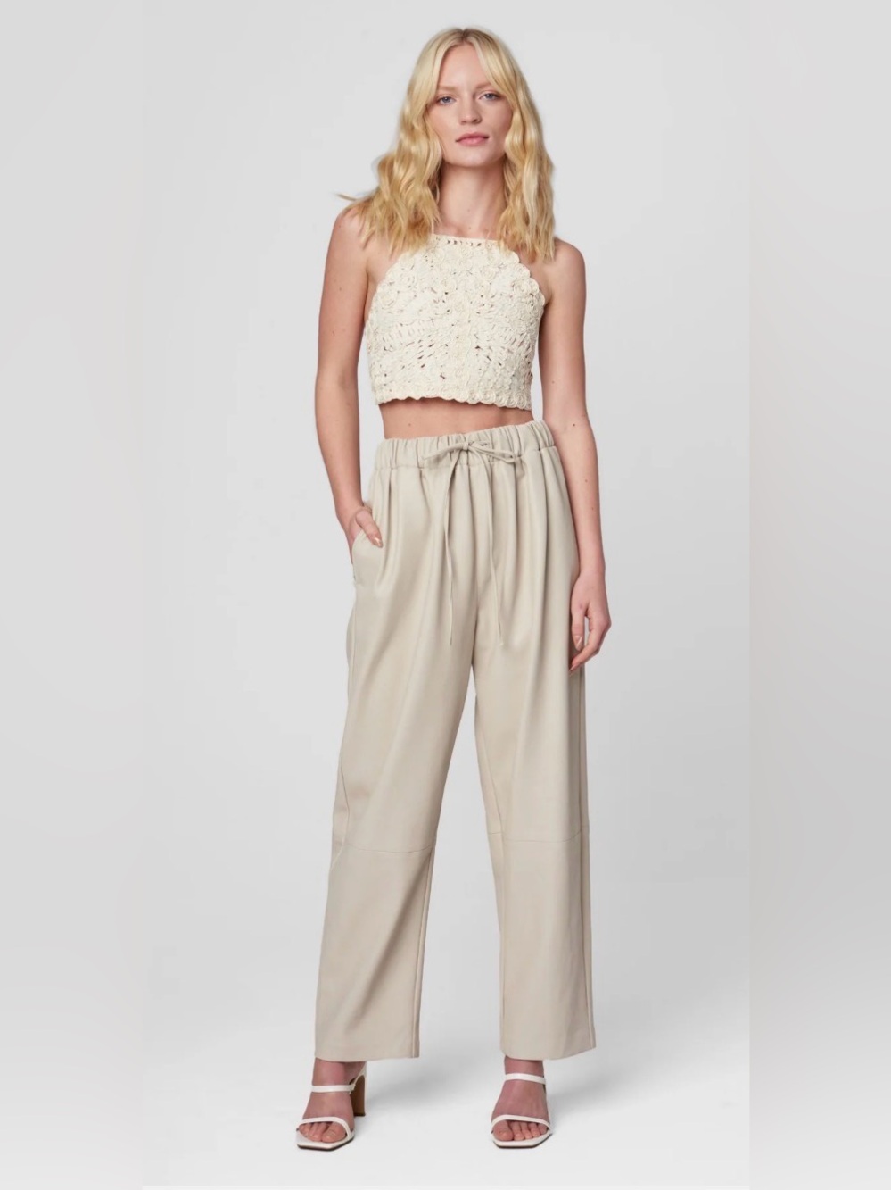 Blank NYC Dance with You Cream Wide Leg Drawstring Pants - XS - NWT